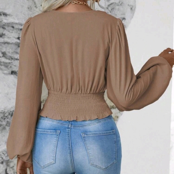 Clasi Ladies' Solid Color Simple V-Neck Long Sleeve Shirt For Daily Wear,L - Picture 2 of 7